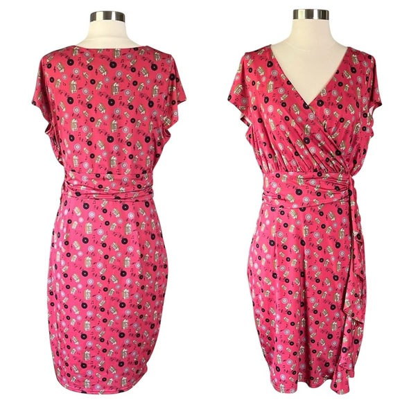 LINDY BOP Faux Wrap Midi Dress in Jukebox Print NWT Size 8 - Picture 11 of 11